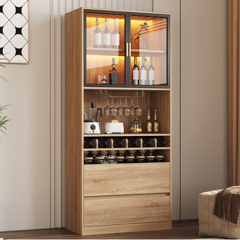 Vitrina de almacenamiento 80x40x180 cm de MDF natural con LED para baño FloraGrace (1/5)