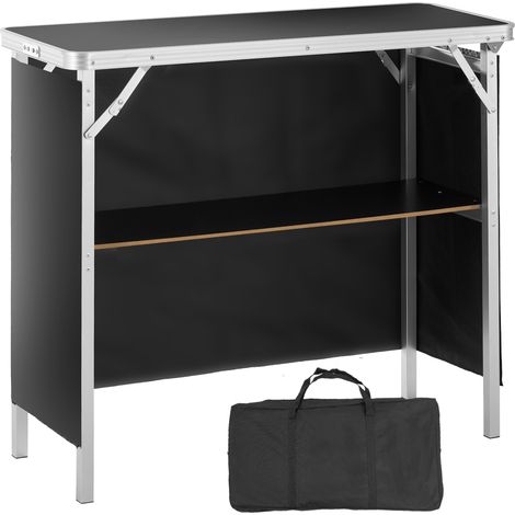VEVOR Mostrador para stand de feria, mesa de bar plegable portátil de 97,5 x 38,5 x 87 cm de largo con bolsa de transporte, estante de almacenamiento y falda negra para fiestas, pícnic, exposiciones