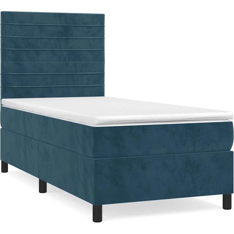 Lit simple  Lit adulte  Sommier à lattes de lit avec matelas Bleu foncé 100x200 cm