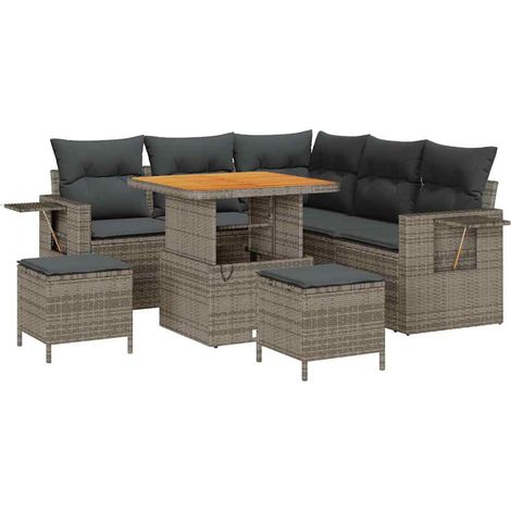 Maison Exclusive - Gartensofa-set mit Kissen 9 pcs Grau Poly-Ratt