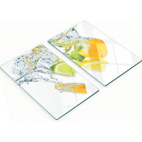Juego de dos tablas de cocina decorativas de cristal con diseño de cítricos, 2 x 30 x 52 cm. (1/5)