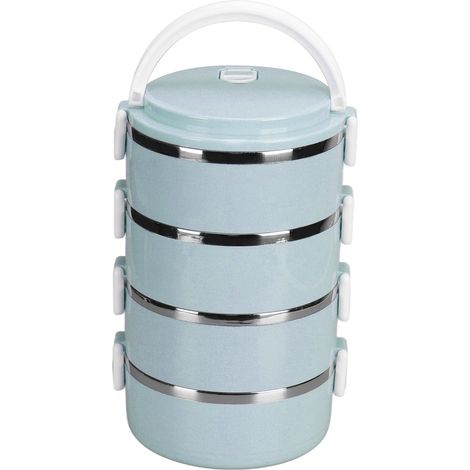 Boîte-repas isotherme en acier inoxydable 304 portable, 4 couches bleu nordique pour école, bureau et plein air (1/5)