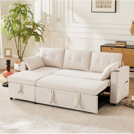 Schlafsofa Sofa Stauraum 211 130 cm Beige OKMYHOME (1/5)