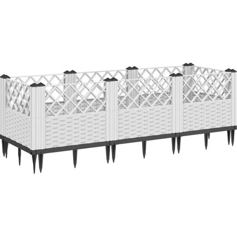 Vassoio per fioriera aiuola rialzata piante fiori terrazza giardino con paletti 123,5 x 43,5 x 43,5 cm PP bianco 020038181