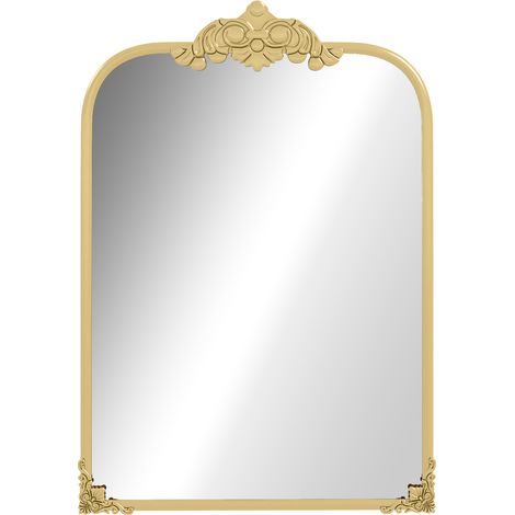 Miroir mural baroque 60x87 cm, cadre métal doré et verre épais, miroir décoratif pour salle de bain ou chambre (1/5)