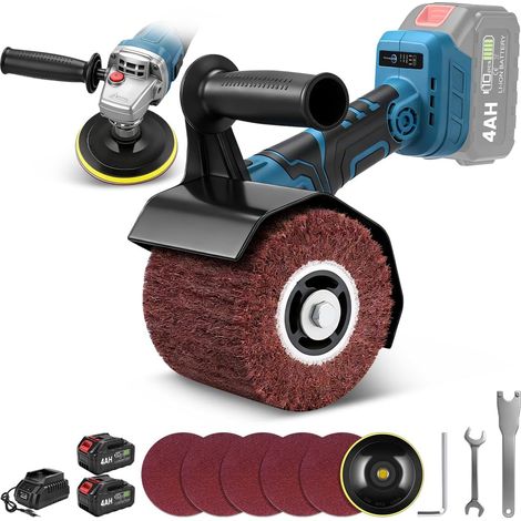 3 IN 1 Satiniermaschine & Poliermaschine & Winkelschleifer, 1200W Akku-Bürstenschleifer Brushless, 5500-9000U/min, 2x4.0Ah Akkus, 3 Drehzahlregelung, ⌀120mm Polierrad, Kompatibel mit Makita-Akkus