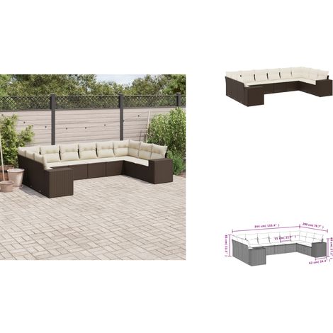 10-tlg. Garten-Sofagarnitur mit Kissen Braun Poly Rattan - Garten Sofagarnitur - Garten Sofagarnituren - Outdoor Sofagarnitur - Sofagarnitur Terrasse