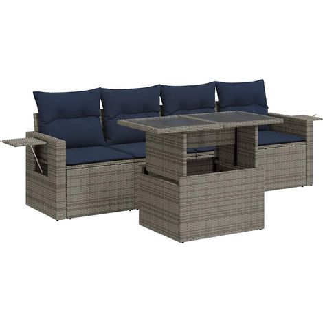 Maison Exclusive - Set Divani da Giardino 5 pz con Cuscini Grigio Polyrattan (1/5)