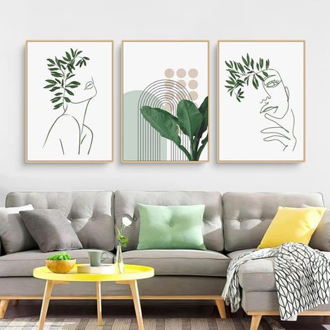 Lot de 3 posters bohémiens Sans cadre Design 02, 3 pièces 40 x 50 cm Images esthétiques Plante verte Images murales modernes Décoration de salon et chambre à coucher (1/5)