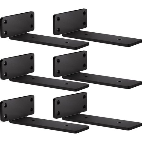Supports d'étagère, lot de 6, supports robustes en bois, 15,2 cm, noirs, supports d'étagère métalliques robustes et durables en forme de L. (1/5)