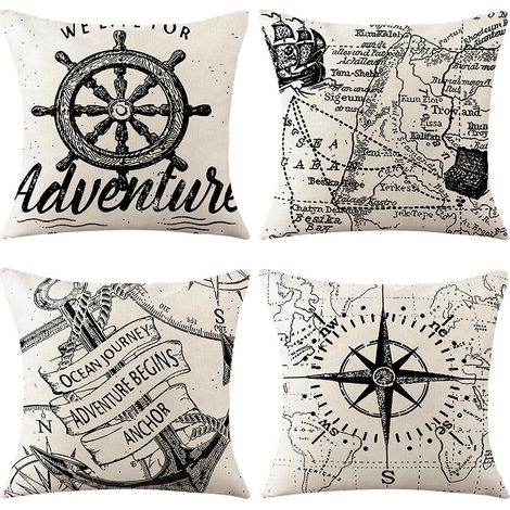 Pillowcase 45x45, 4-piece set cotton and linen sofa decoration super soft decoration pillowcase living room bedroom sofa decoration compass (1/5)