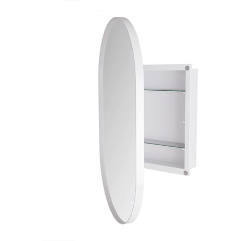 CAIziArmoire miroir ovale murale avec étagères réglables, cadre métal, blanc (1/5)