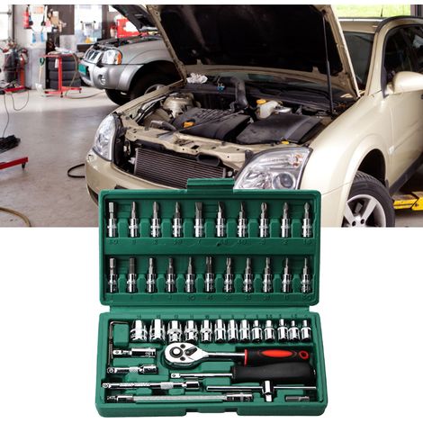 Coffret d'outils de réparation automobile, ensemble de clés à douille combinées, 46 pièces, clé combinée, jeu de capuchons pour douilles, kit de réparation automobile - boîte verte (1/5)