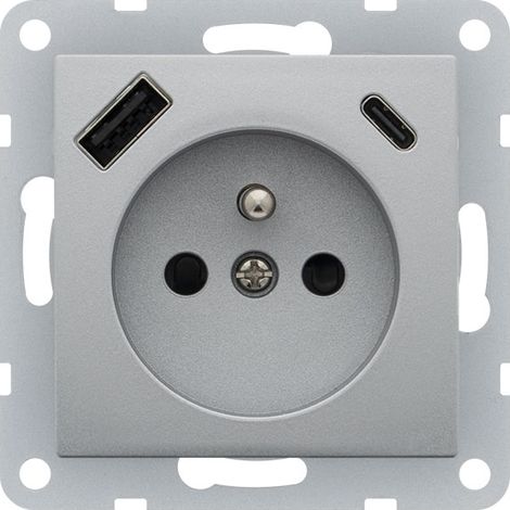 Prise 2P+T + USB A et USB C - Chargement en simultané - Compatible Smartphone, Tablette et autres gadgets électroniques - SILVER LANC DELTA VIVA (1/3)