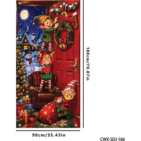 Nouvelle décoration de porte de Noël, idéale pour les fêtes, les mises en scène et les photos. Bannière extérieure de Noël - 90 x 180 cm (perforée + ruban) - 14