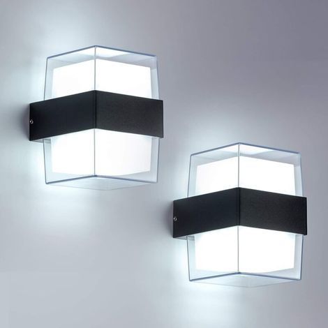 Pair 2 Stück 12 W LED-Außenwandleuchte, 6000 K, Kaltweiß, Wandleuchte, IP65, Acryl, 960 lm, für Gärten, Terrassen, Außenwände. Gesamtgröße: 105 x 90 x 130 mm (1/5)