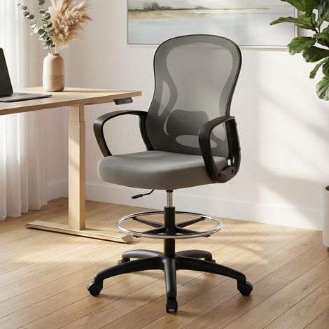 Silla de oficina ergonómica, silla de escritorio con reposapiés y reposabrazos, de malla, 59 x 65 x 123 cm, gris.