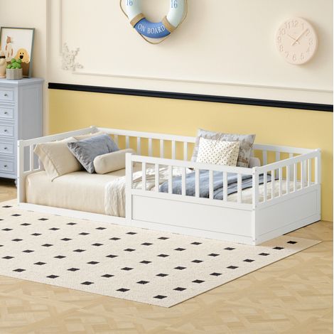 Cama infantil con barandillas y somier blanca OKMYHOME (1/5)