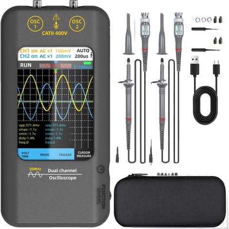Osciloscopio portátil, doble canal de 50 MHz, pantalla táctil, kits de O2 (1/2)
