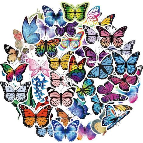 - 50 autocollants papillons mignons, autocollants animaux de dessin animé en vinyle imperméable (1/5)
