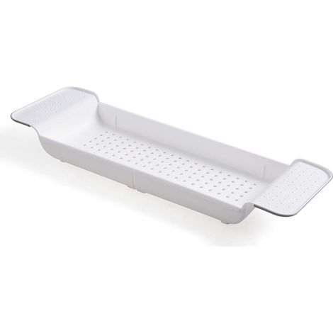 [NUNCA USADO]Estante de baño, estante de baño, organizador de ducha extensible, bandeja organizadora de accesorios de baño, escurridor de platos, gris y blanco (1/5)