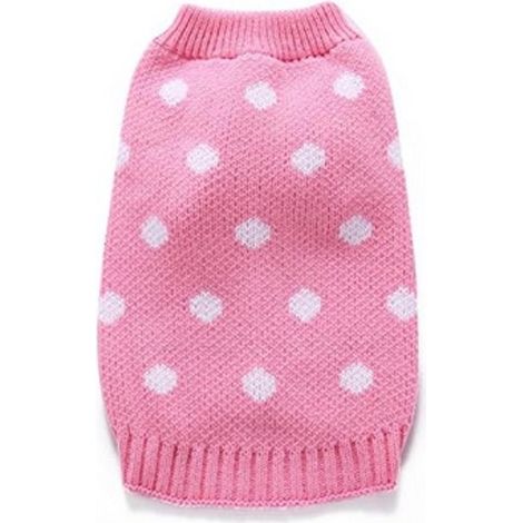 Suéter para perro, Suéter de punto con lunares, Abrigo para perro, Ropa de otoño e invierno para perros, Rosa, Talla L, Ropa de fiesta (1/5)