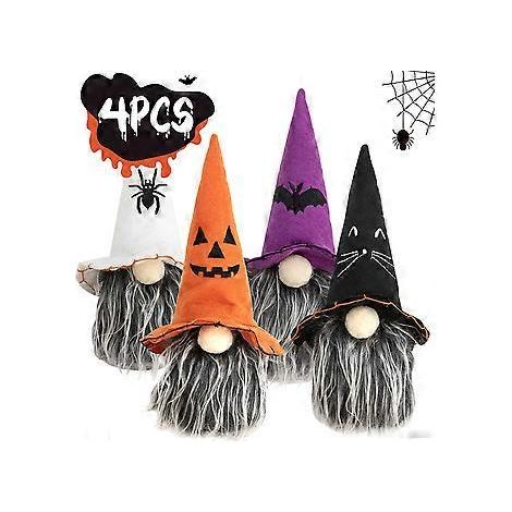 Ensemble de 4 décorations en peluche de gnomes d'Halloween, poupée elfe pour la décoration intérieure (1/4)