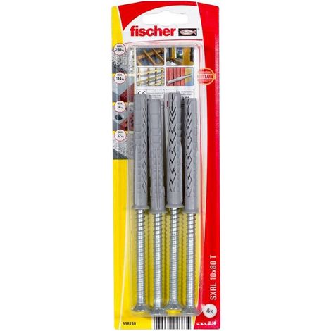 Fischer 536190 Blister tacos nylon largo para fijación de estructuras con tornillo de cabeza avellanada SXRL 10x80 T K NV (1/3)