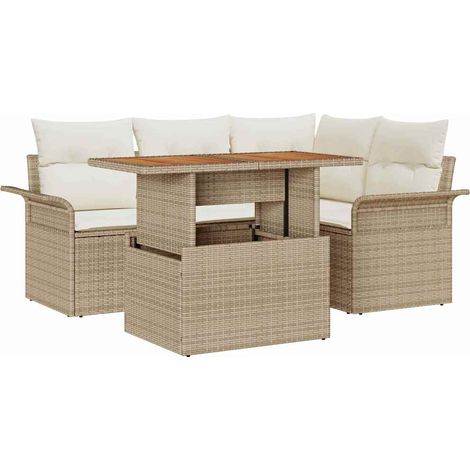 Garden Sofa Set with Storage 5 pcs Beige Poly rattan vidaXL
