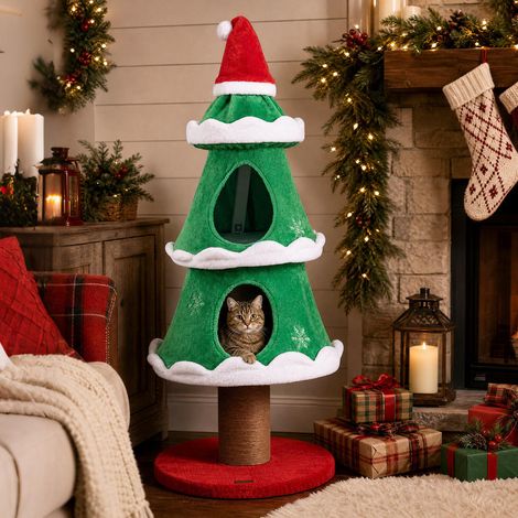 130cm Christmas Cat Tree for Indoor Cats-Green (1/5)