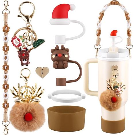 longziming - Kit d'accessoires pour tasse 5 pièces - Étui de protection en silicone et dragonne - Bouchon à paille avec nœud - Compatible avec les tasses de 590 ml à 1,2 L et les pailles de Ø 8 mm (1/5)