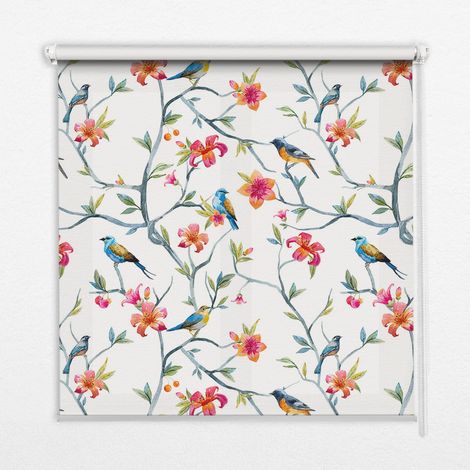 Tenda a Rullo Interna per Finestra - Tenda Filtrante Luce - Tenda Privacy - Tenda Decorativa Rettangolare - Rullo per Interni - (100 cm x 140 cm) - Uccelli sui ramoscelli