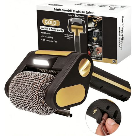 Brosse rotative sans fil pour barbecue avec lumière LED - Rouleau en acier inoxydable 304 sans balais, longue durée de vie de la batterie, nettoyage efficace de la grille et des résidus brûlés[NX] (1/5)