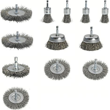 Lot de 12 brosses métalliques, tige hexagonale 6 mm, pour visseuse et perceuse (1/2)