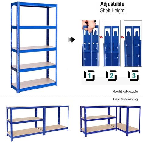 Schwerlastregal aus Metall mit 5 Etagen – 200 x 100 x 50 cm – Gesamtlast 875 kg (175 kg/Etage) – Metallregal mit verstellbaren Planken, für Garage, Keller – Blau