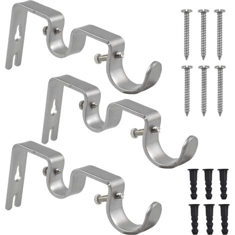 Supports de Tringle à Rideaux Double - Lot de 3 en Métal Robuste avec Vis pour Maison ou Bureau (1/4)