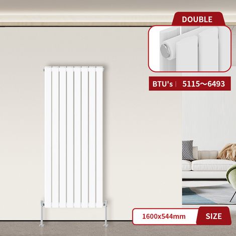 Warmehaus Flat Panel Radiator White Vertical 1600 x 544mm Double