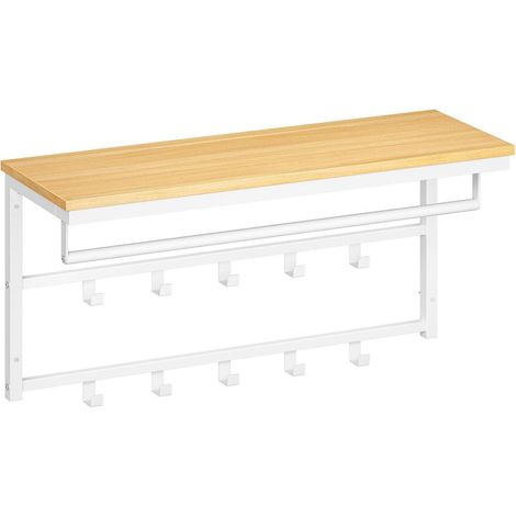 Wandgarderobe Ablage 10 Weiß + Natürliche Holzfarbe 80 x 30 x 42 cm (1/5)