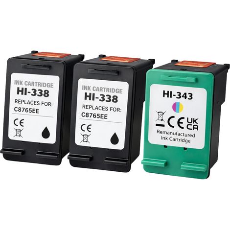 Pack Cartouches Compatibles HP 338 343 pour Deskjet 460–9868, OfficeJet 6200–7413, PhotoSmart 1222–8758, PSC 1510–3180 (1/2)