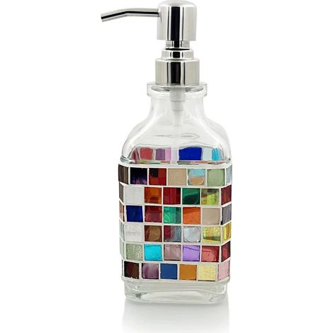 Distributeur de savon en verre mosaïque (E)Nordic, pompe en acier inoxydable, flacon de lotion, décoration de salle de bain, contenant de rangement, options multicolores (1/5)