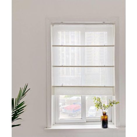 Estor-Fensterrollo, Tageslicht, faltbar, halbtransparent, mit Klettverschluss, Leinen, rustikaler Stil, 40 x 140 cm (B x H), Sand, 1 Stück. Halbtransparente Ausführung. 40 x 140 cm (B x H). (1/5)