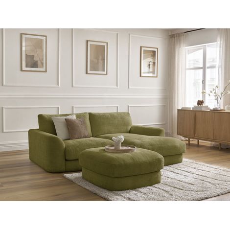 BOBOCHIC - Canapé d'angle fixe LEONORE tissu texturé avec pouf Angle droit  Vert