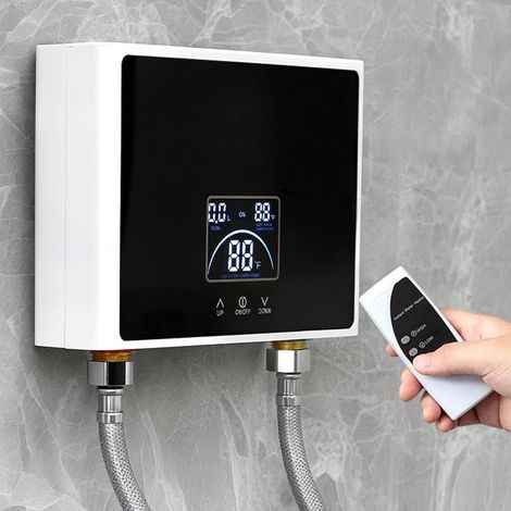 Calentador de agua eléctrico instantáneo sin tanque - 220V 5500W con pantalla LED, 30-55°C, plug-and-play, para baño y cocina.