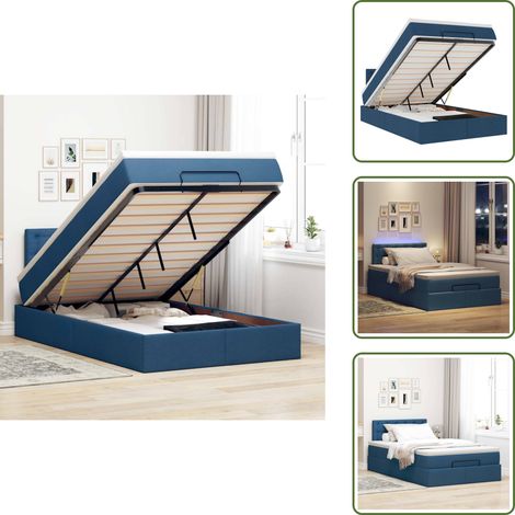 Ottomane Bett mit Matratze & LEDs Blau 120x200 cm Stoff - Ottoman-Bett - Ottoman-Betten - Bett Mit Stauraum - Polsterbett
