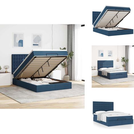 Ottoman-Bett mit Matratze Blau 140x190 cm Stoff - Ottoman-Bett - Ottoman-Betten - Bettrahmen - Bettgestell (1/5)
