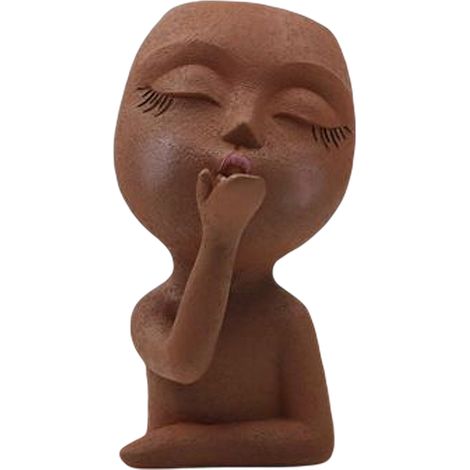 Sculpture Pot De Fleur Résine Portrait Baiser Volant Jardinière Oeil Fermé (1/5)