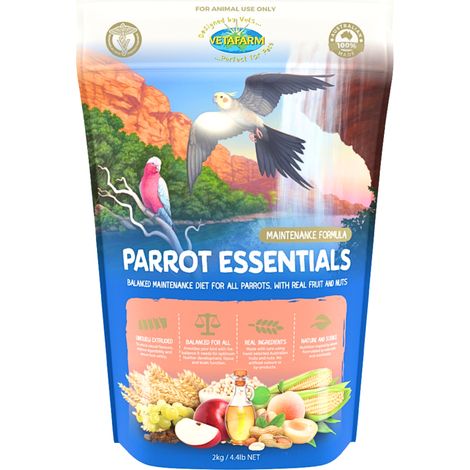 VETAFARM - PARROT ESSENTIALS - Granuli di FRUTTA SECCA e NOCI per tutto l'anno per TUTTI I PAPPAGALLI 2 kg (1/4)