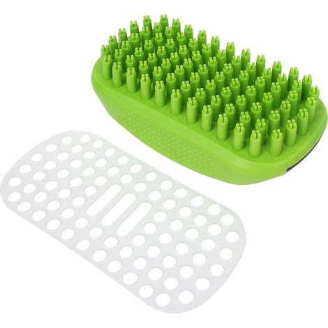 Brosse de curry en silicone pour chien à poils courts, peigne doux avec grille amovible, brosse de toilettage pour animal, usage humide en gommage au bain ou sec pour éliminer les poils morts (1/5)