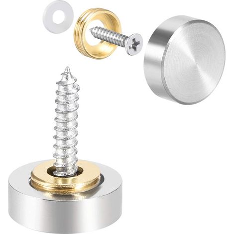 Cache Vis Miroir Décoratif Capuchons Couverture Clous Brossé Acier Inox 16mm 4Pcs (1/5)