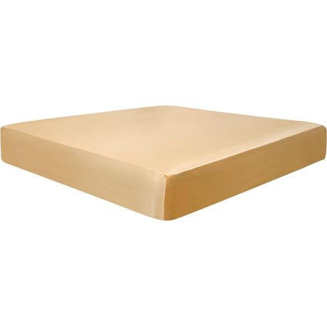 Drap Housse de Lit en Satin Poche Profonde Soyeuse jusqu'à 14" Doux Respirant Or 160x200cm (1/5)